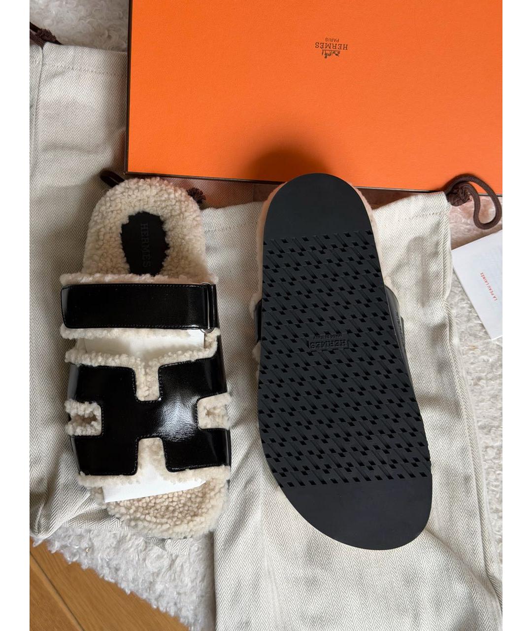 HERMES Черные кожаные сандалии, фото 3