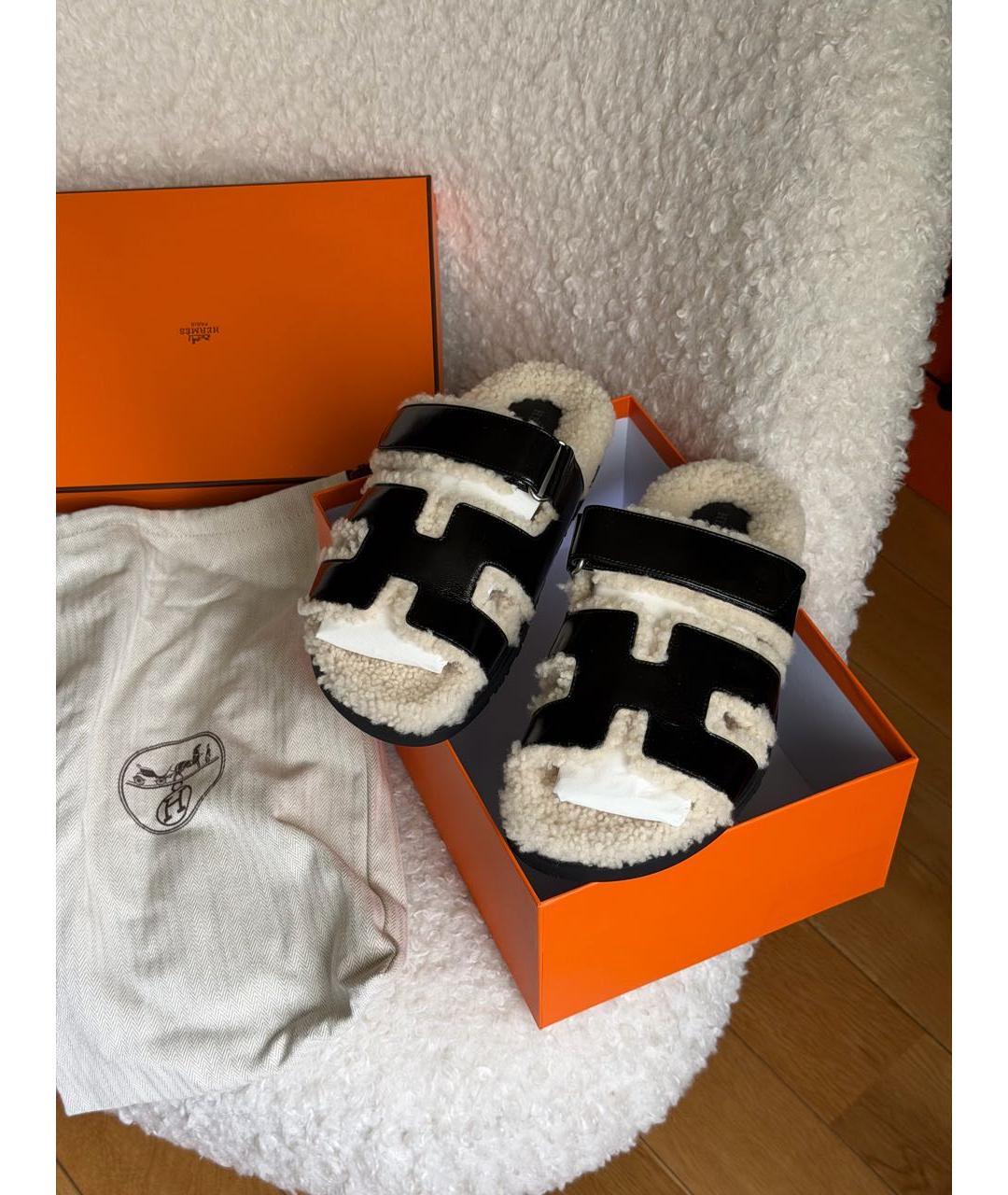 HERMES Черные кожаные сандалии, фото 2