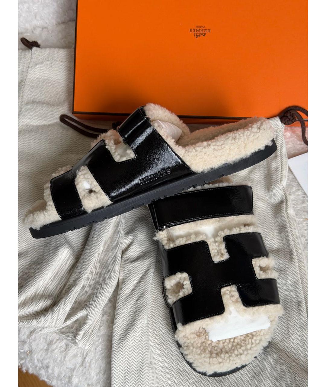 HERMES Черные кожаные сандалии, фото 4