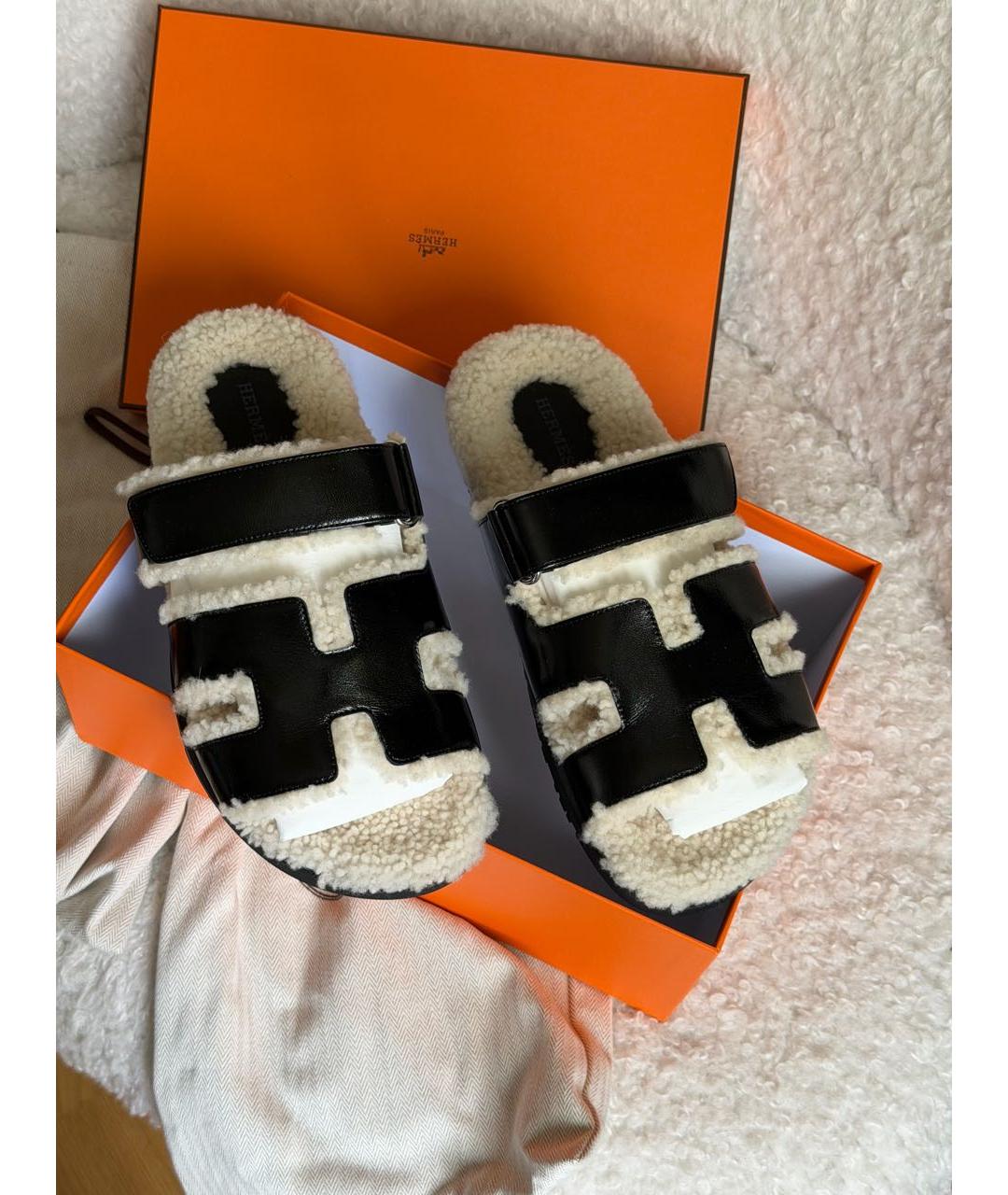 HERMES Черные кожаные сандалии, фото 6