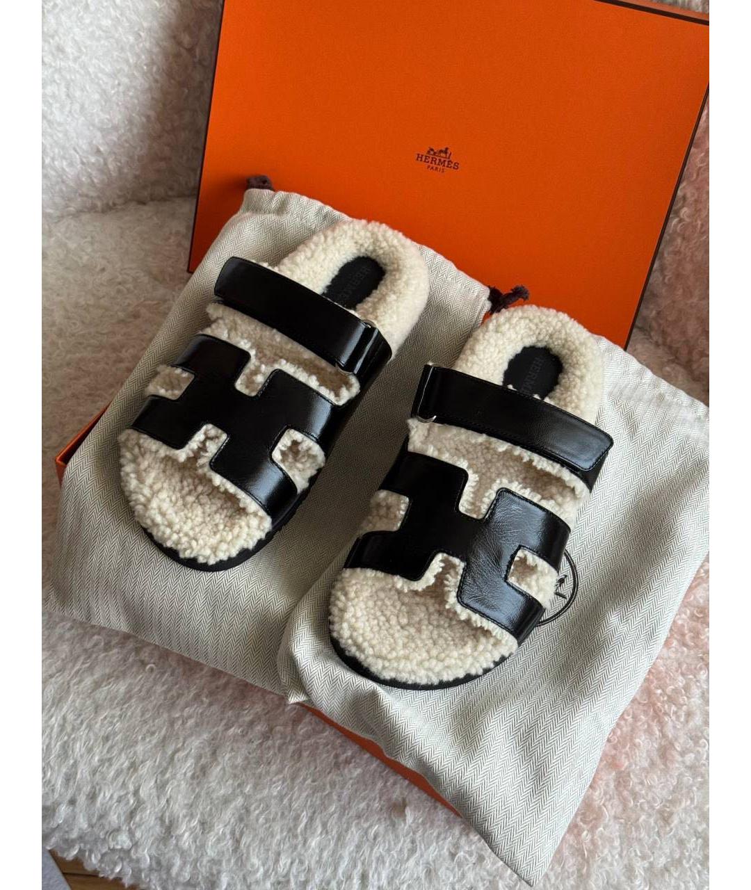HERMES Черные кожаные сандалии, фото 5