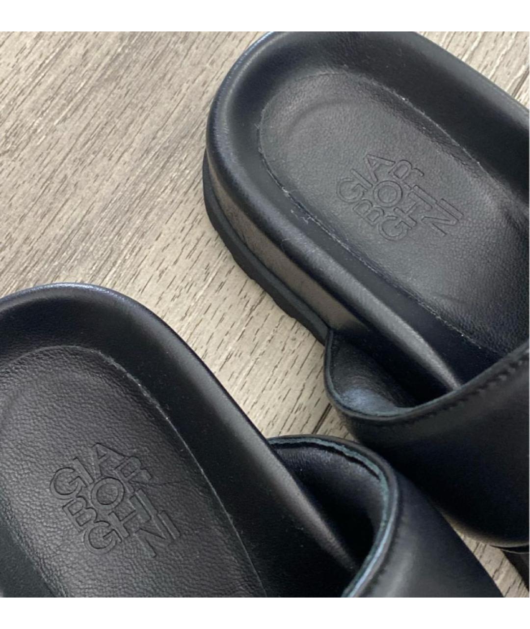 GIABORGHINI Черные кожаные шлепанцы, фото 3