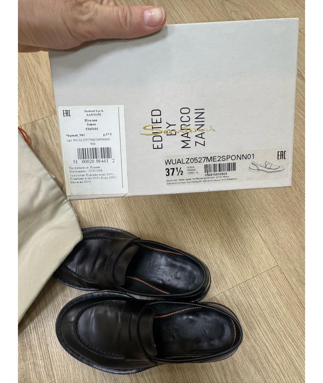 SANTONI Черные лоферы из лакированной кожи, фото 8