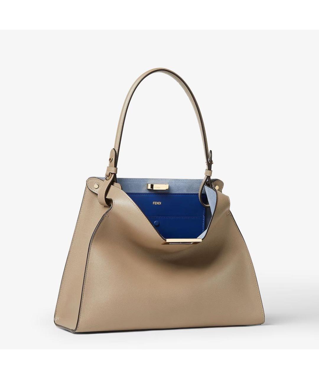 FENDI Бежевая кожаная сумка с короткими ручками, фото 4