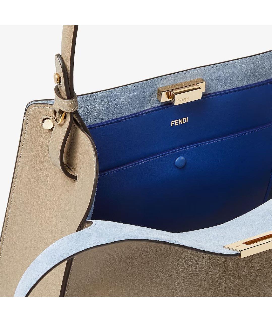 FENDI Бежевая кожаная сумка с короткими ручками, фото 6