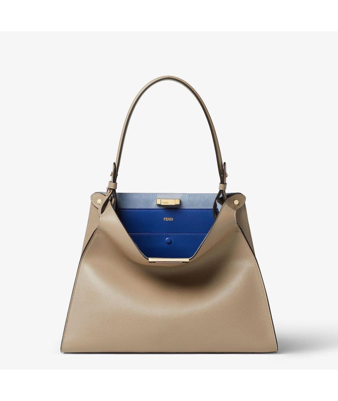 FENDI Бежевая кожаная сумка с короткими ручками, фото 9