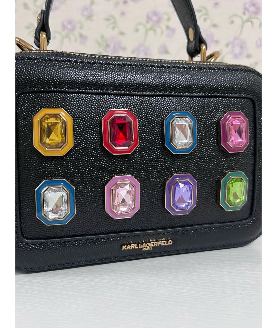 KARL LAGERFELD Черная кожаная сумка с короткими ручками, фото 6