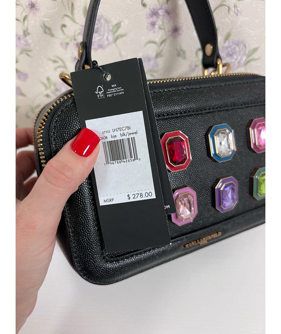 KARL LAGERFELD Черная кожаная сумка с короткими ручками, фото 7