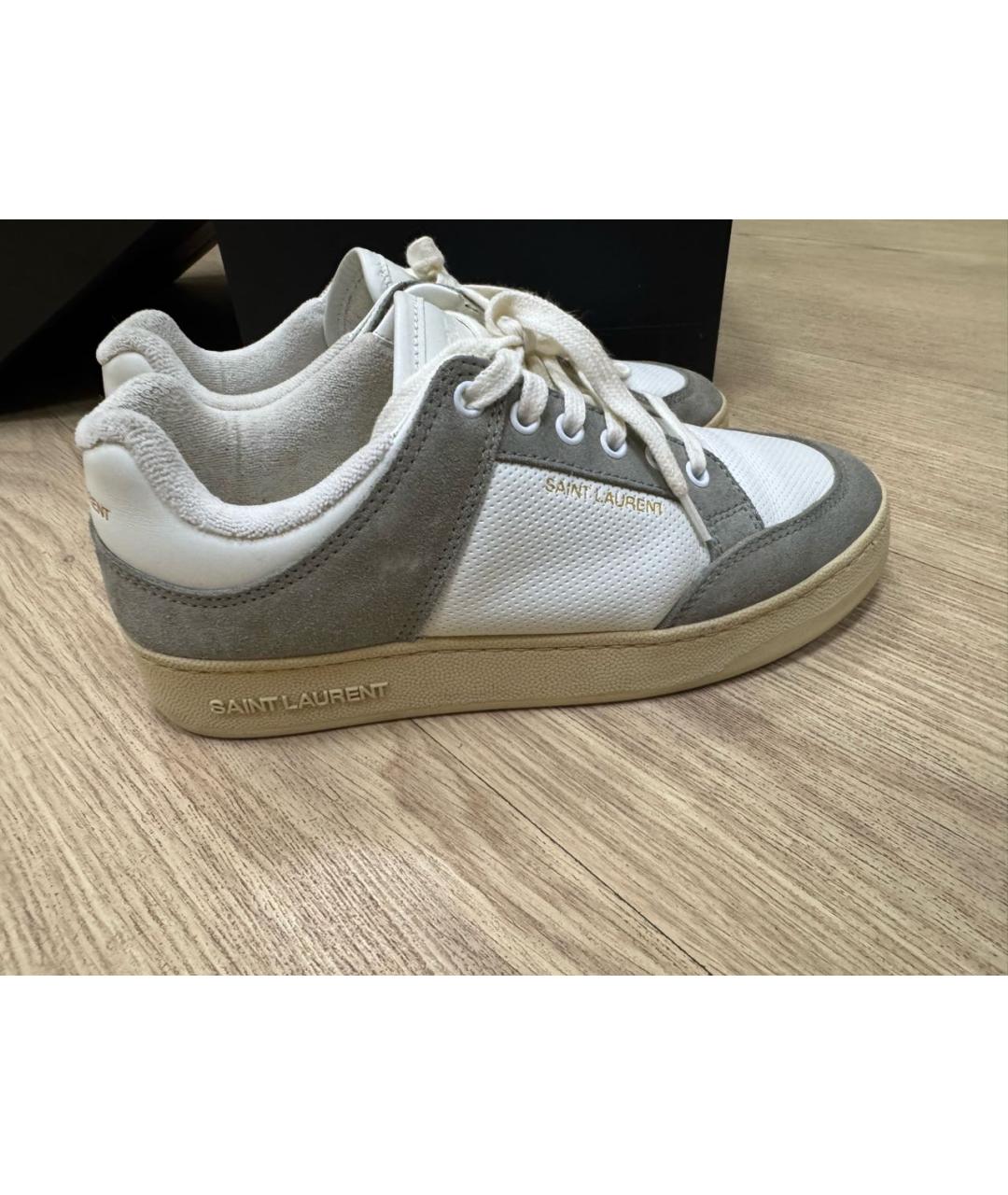 SAINT LAURENT Бежевые кожаные кеды, фото 9