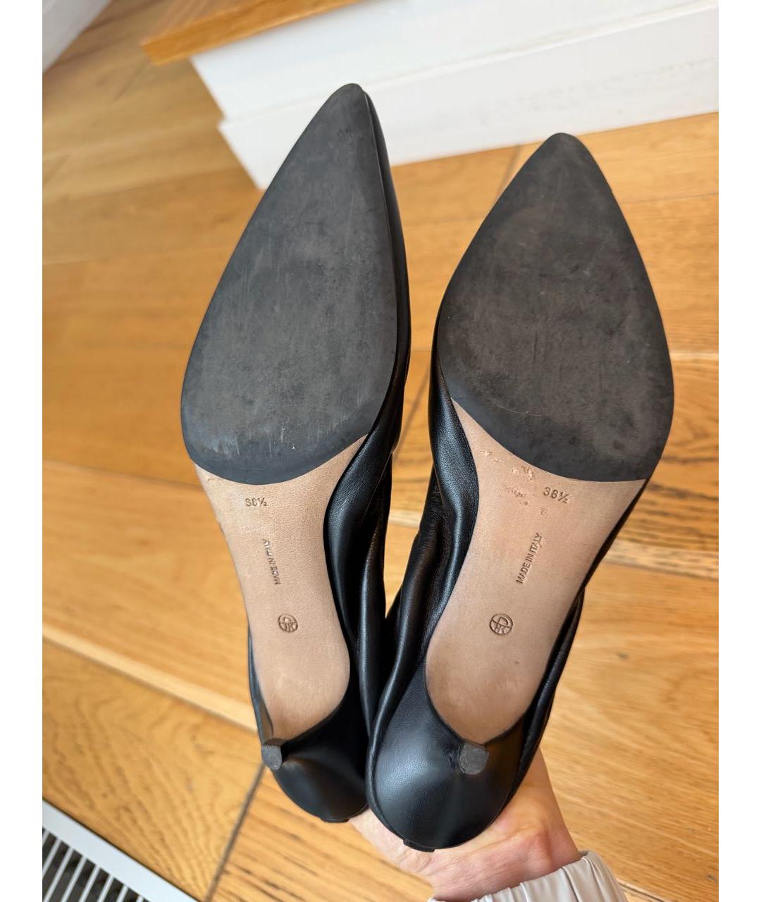 THE ROW Черные кожаные лодочки на низком каблуке, фото 7