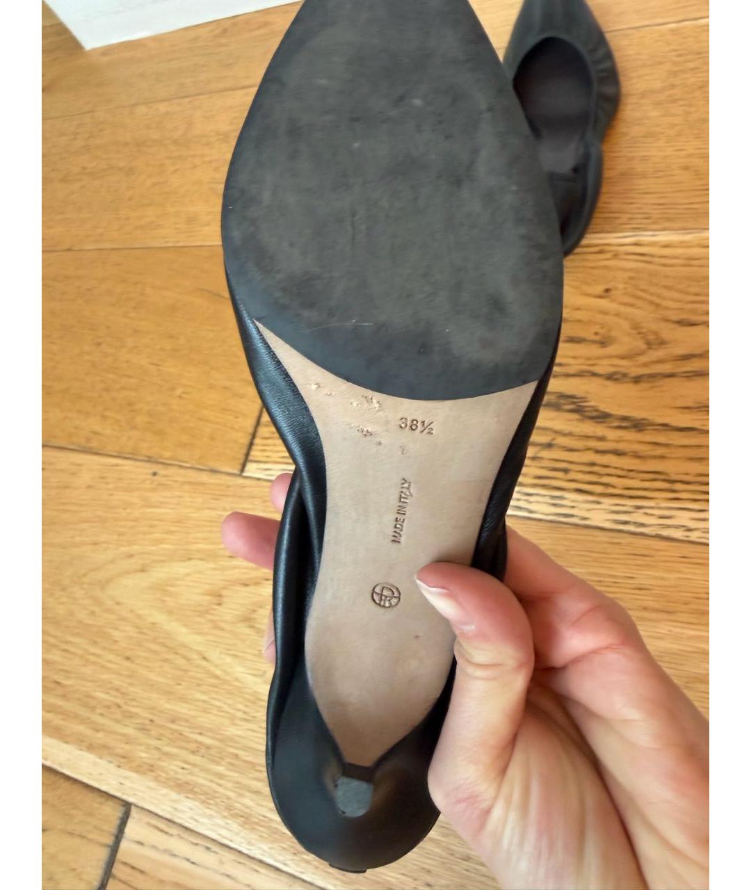 THE ROW Черные кожаные лодочки на низком каблуке, фото 6