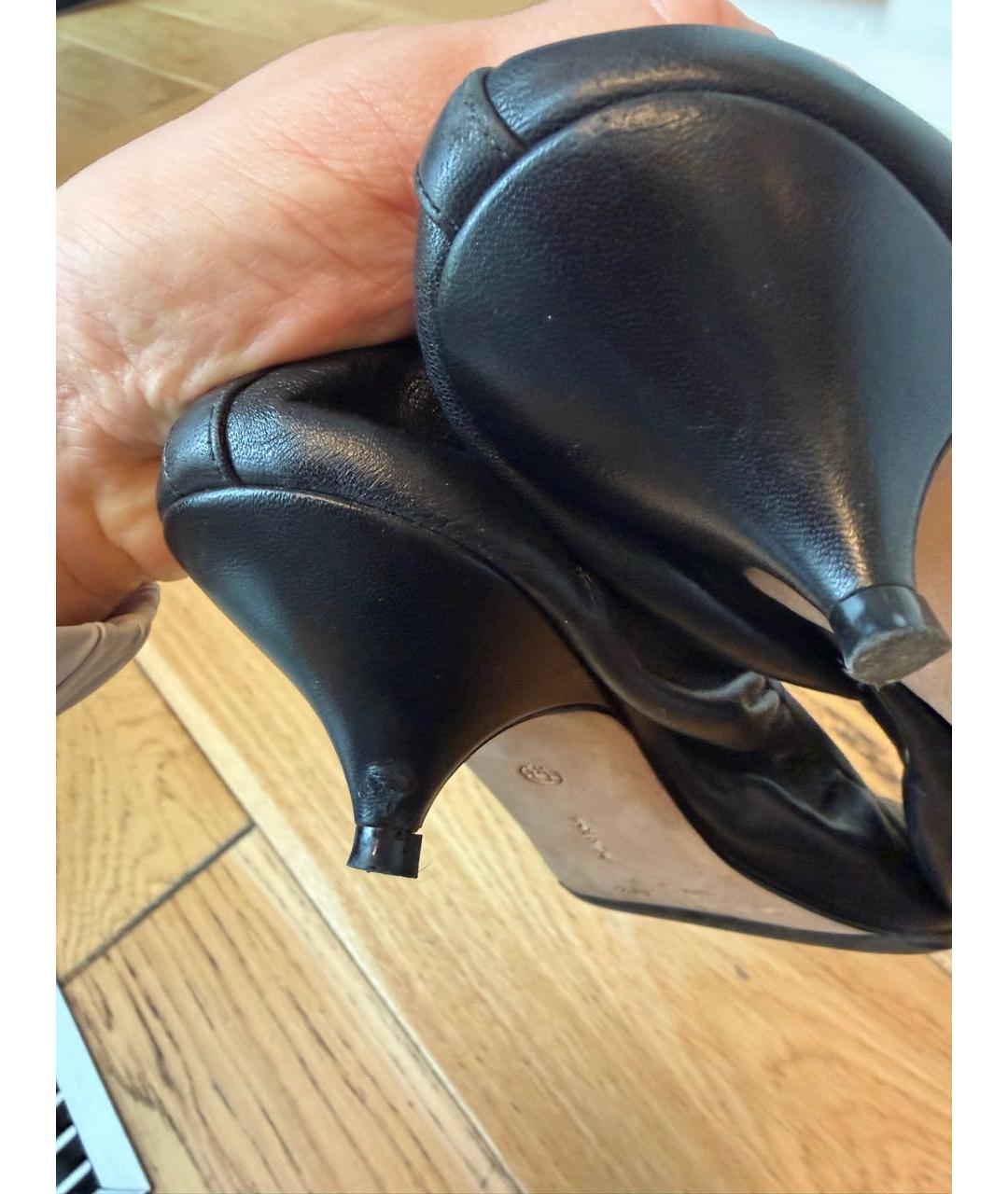 THE ROW Черные кожаные лодочки на низком каблуке, фото 8