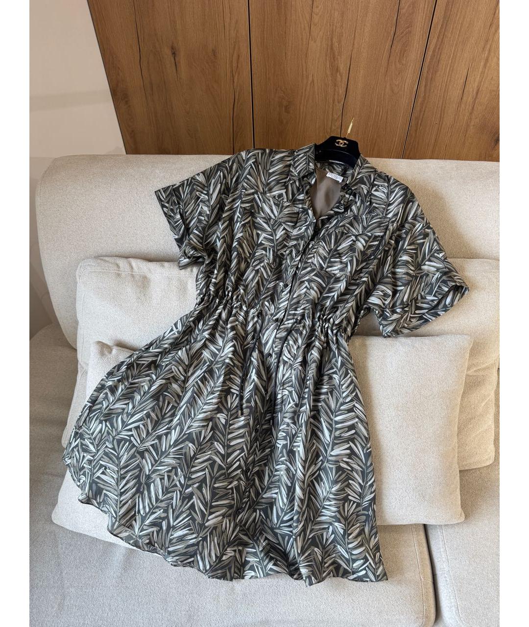 BRUNELLO CUCINELLI Хаки шелковое коктейльное платье, фото 5