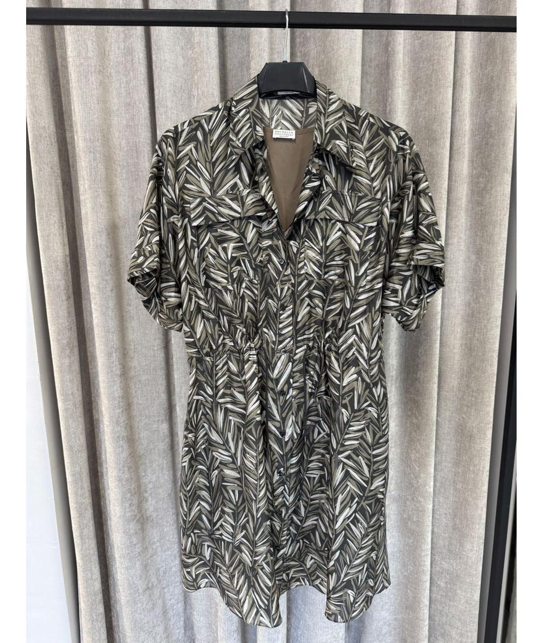 BRUNELLO CUCINELLI Хаки шелковое коктейльное платье, фото 6