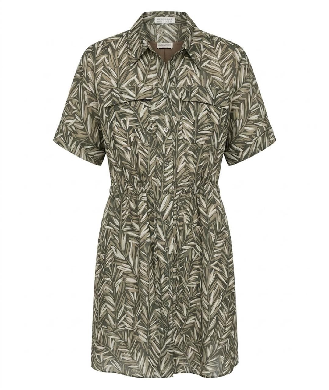 BRUNELLO CUCINELLI Хаки шелковое коктейльное платье, фото 1