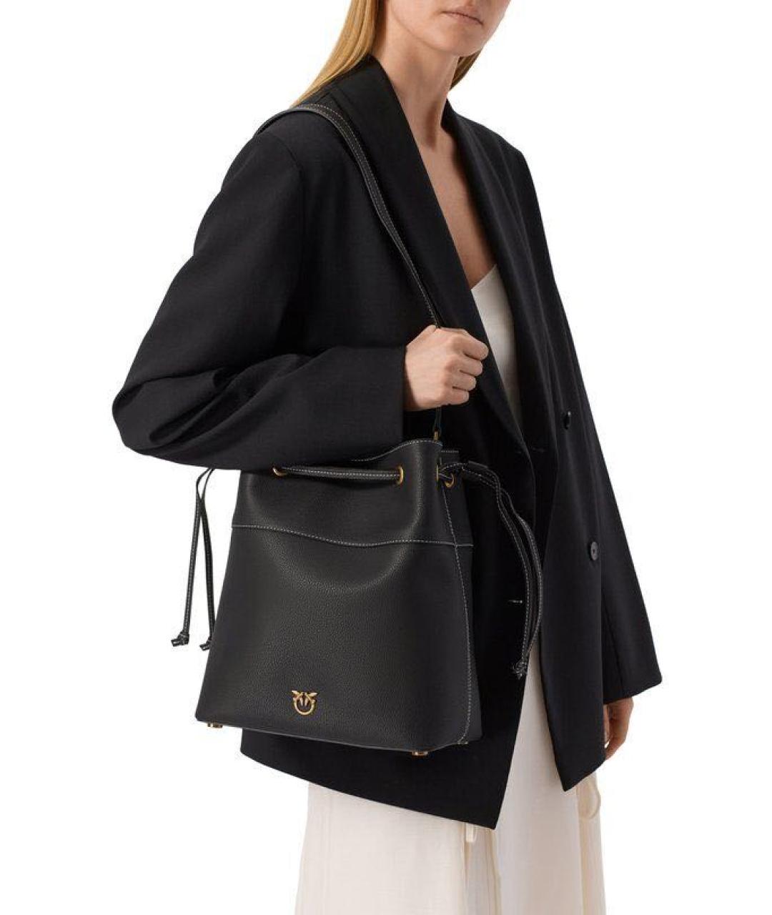 PINKO Черная кожаная сумка тоут, фото 5