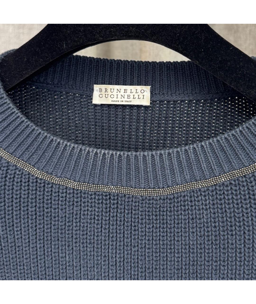 BRUNELLO CUCINELLI Темно-синий хлопковый джемпер / свитер, фото 3