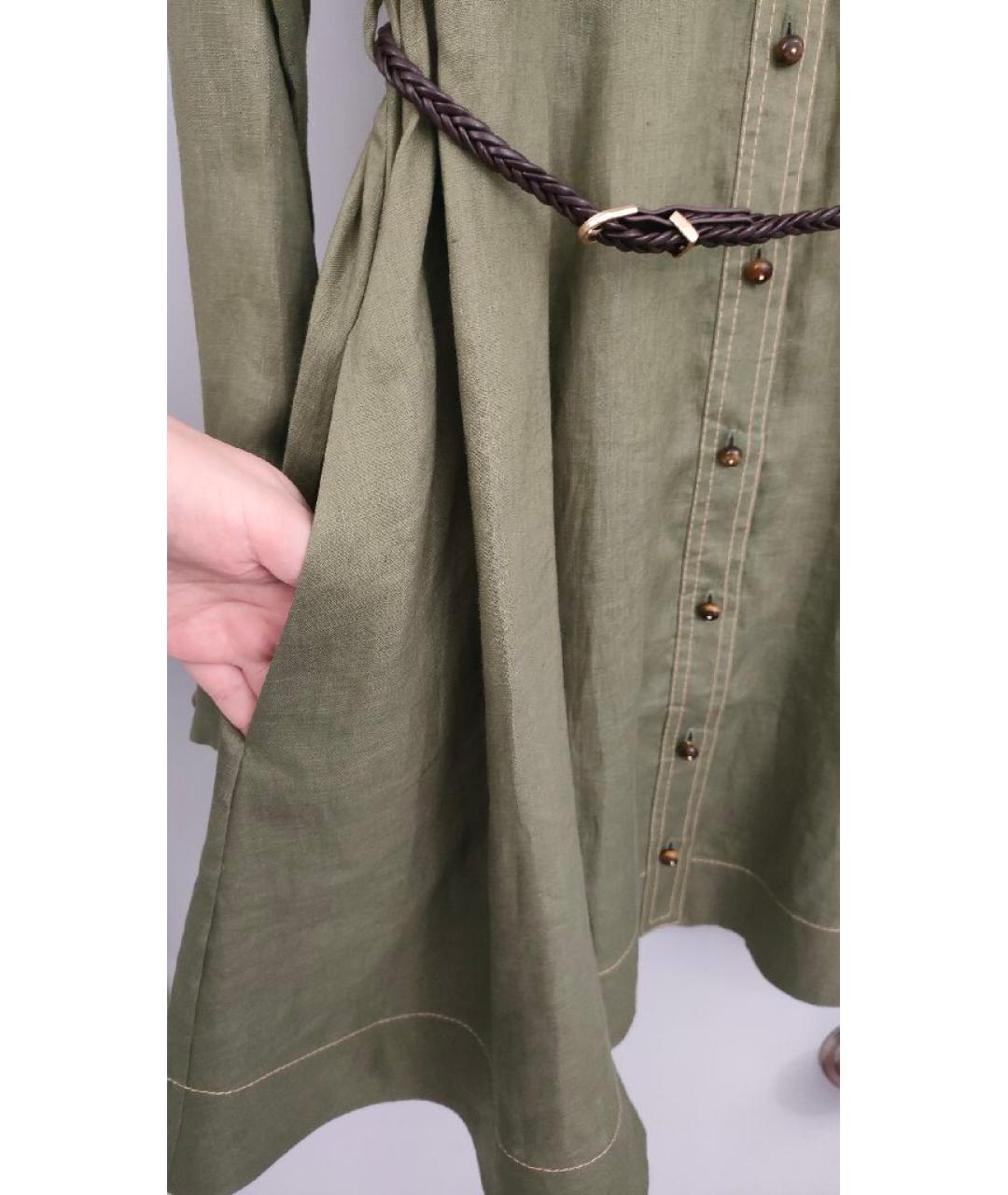 ZIMMERMANN Хаки льняное повседневное платье, фото 5