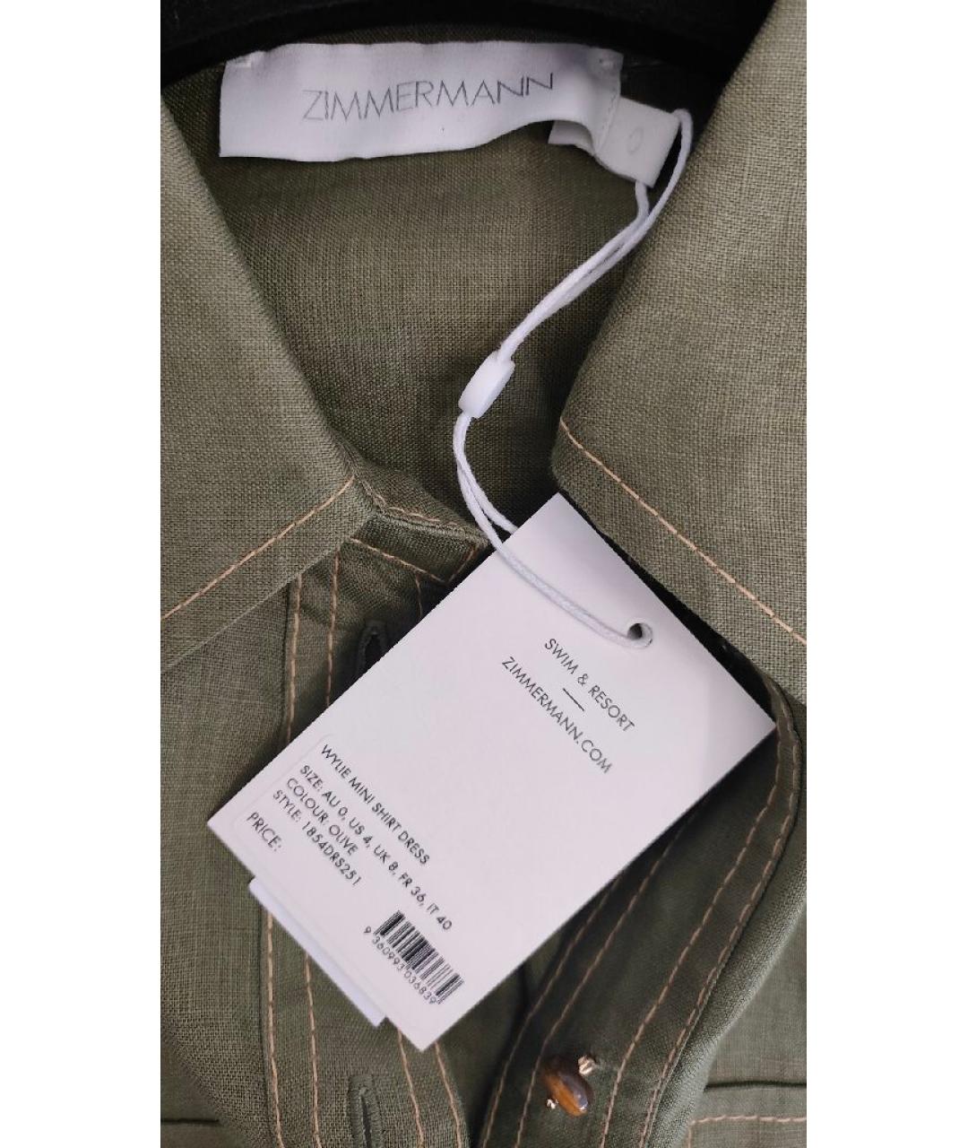 ZIMMERMANN Хаки льняное повседневное платье, фото 3