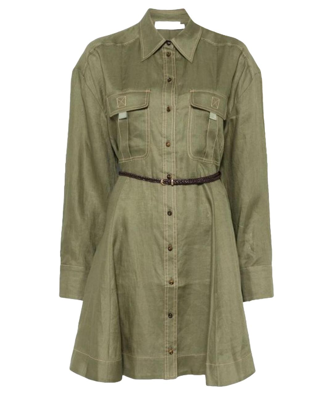 ZIMMERMANN Хаки льняное повседневное платье, фото 1