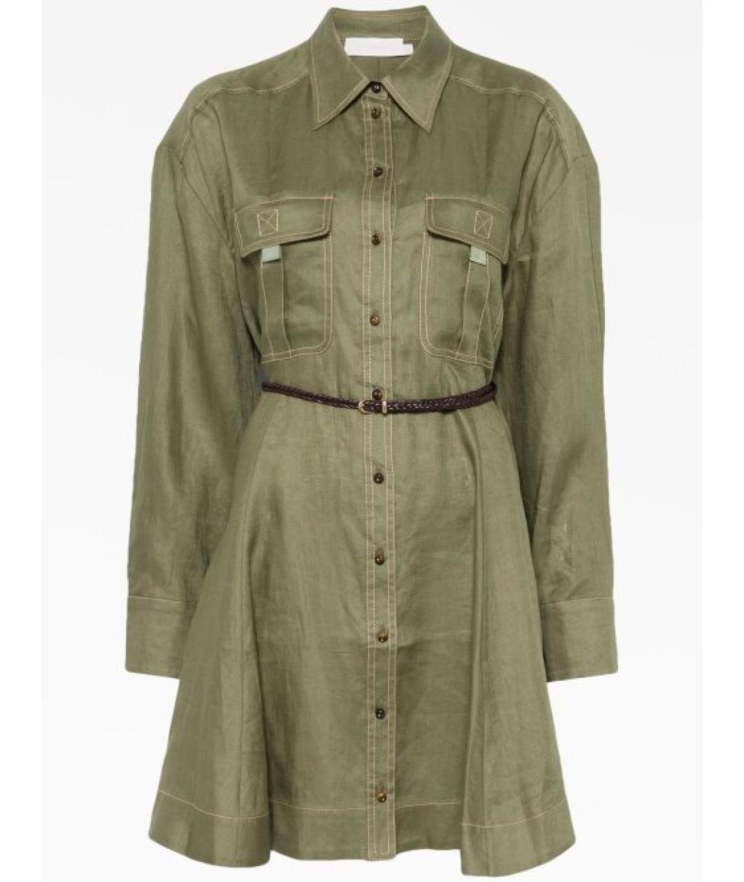 ZIMMERMANN Хаки льняное повседневное платье, фото 7