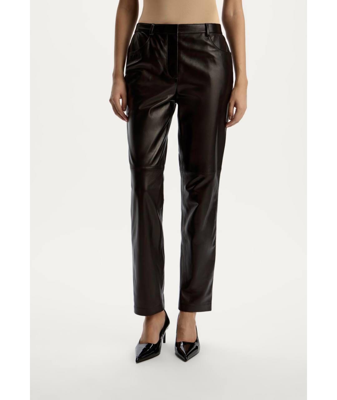 12 STOREEZ Черные кожаные прямые брюки, фото 4