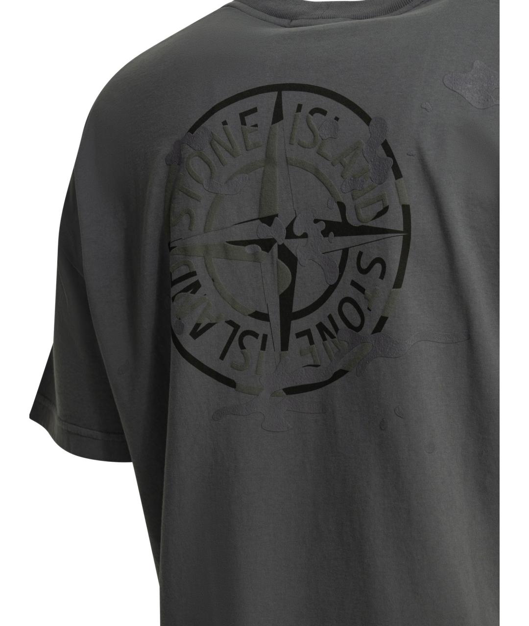 STONE ISLAND Серая хлопковая футболка, фото 4
