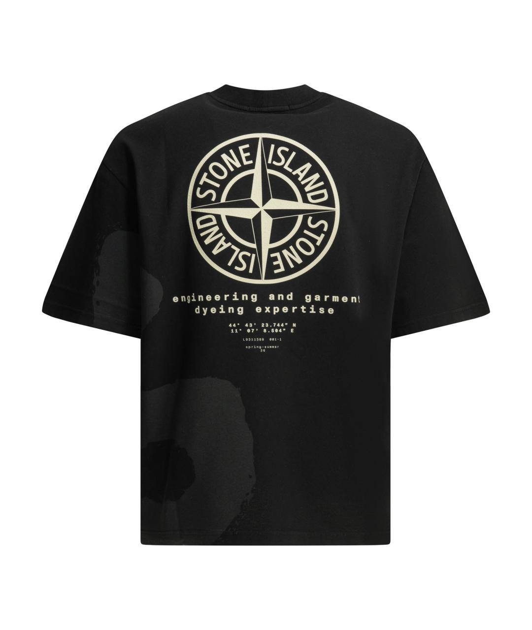 STONE ISLAND Черная хлопковая футболка, фото 2