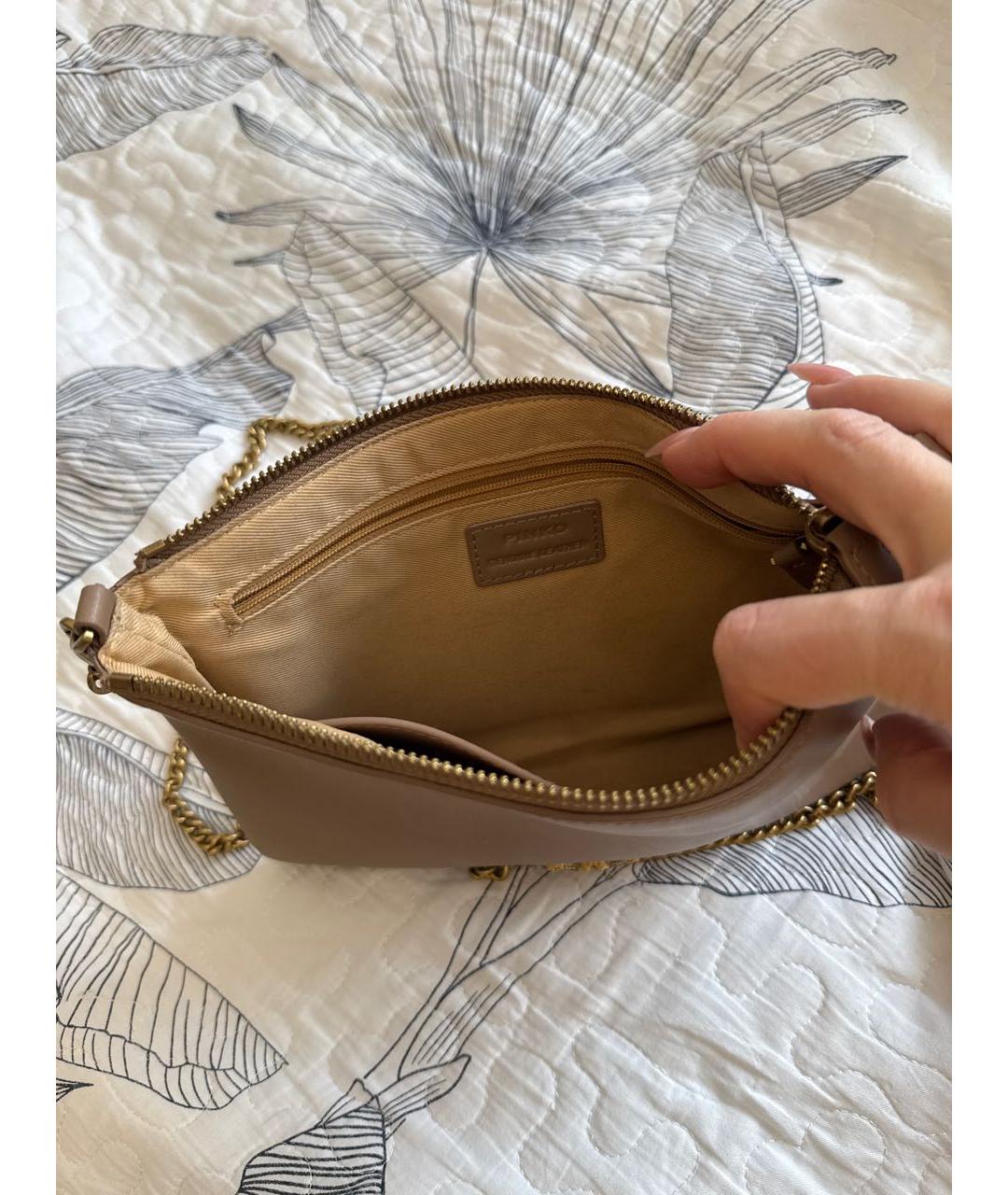 PINKO Бежевая кожаная сумка через плечо, фото 4