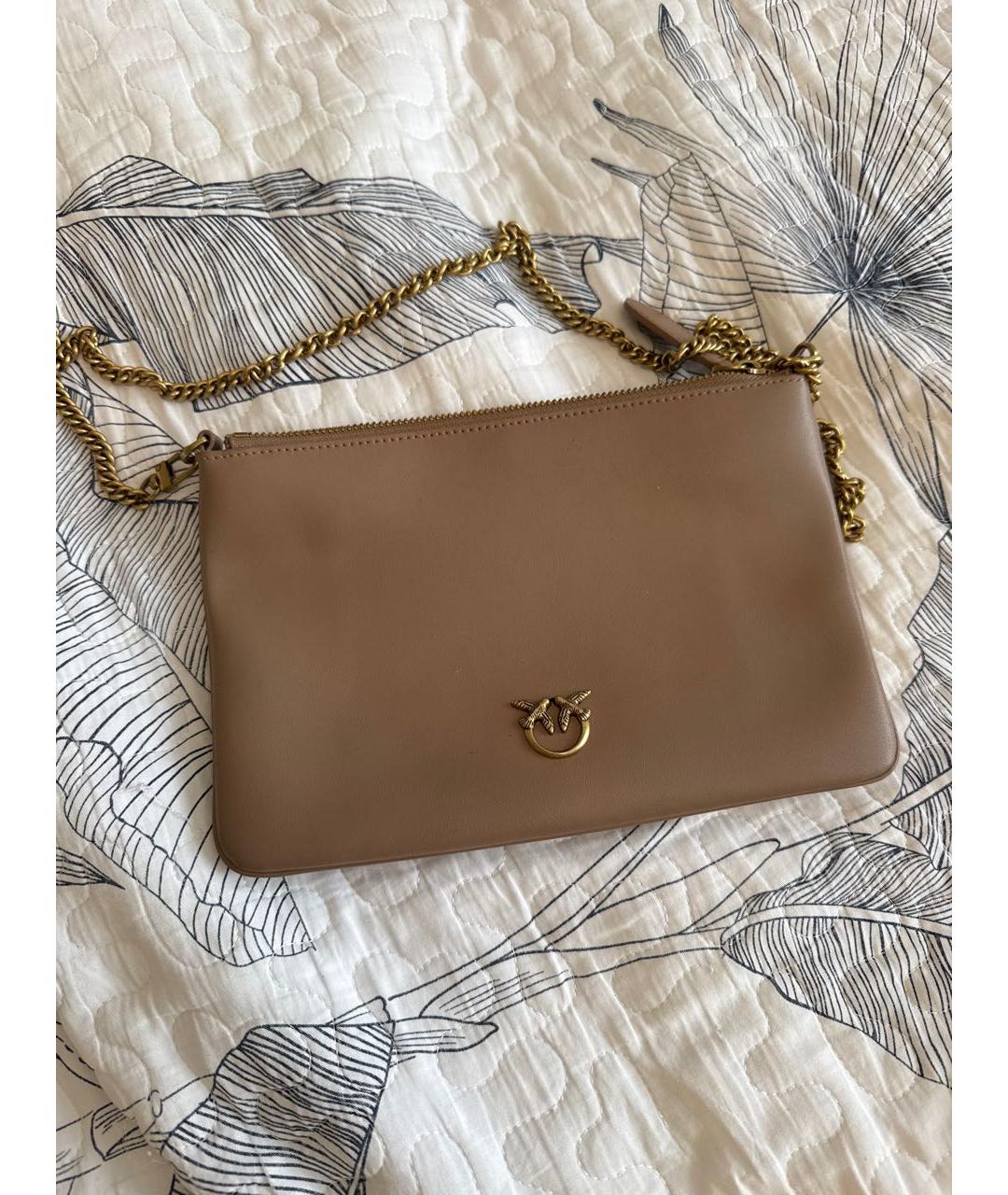 PINKO Бежевая кожаная сумка через плечо, фото 6
