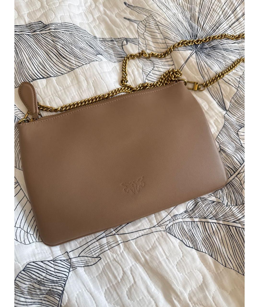 PINKO Бежевая кожаная сумка через плечо, фото 2