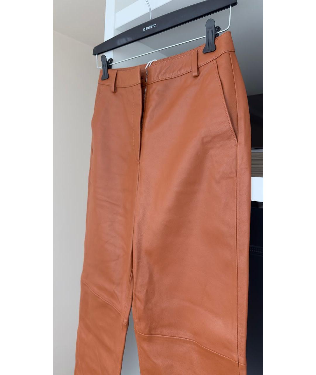 12 STOREEZ Оранжевое кожаные прямые брюки, фото 2