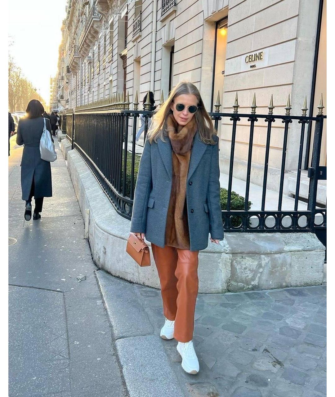 12 STOREEZ Оранжевое кожаные прямые брюки, фото 5