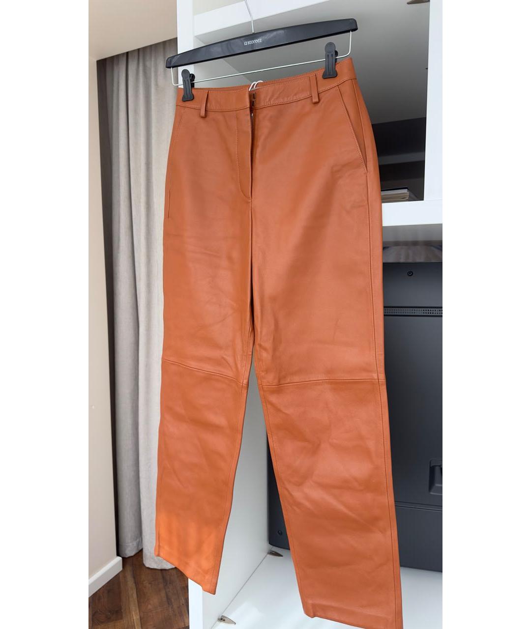12 STOREEZ Оранжевое кожаные прямые брюки, фото 3