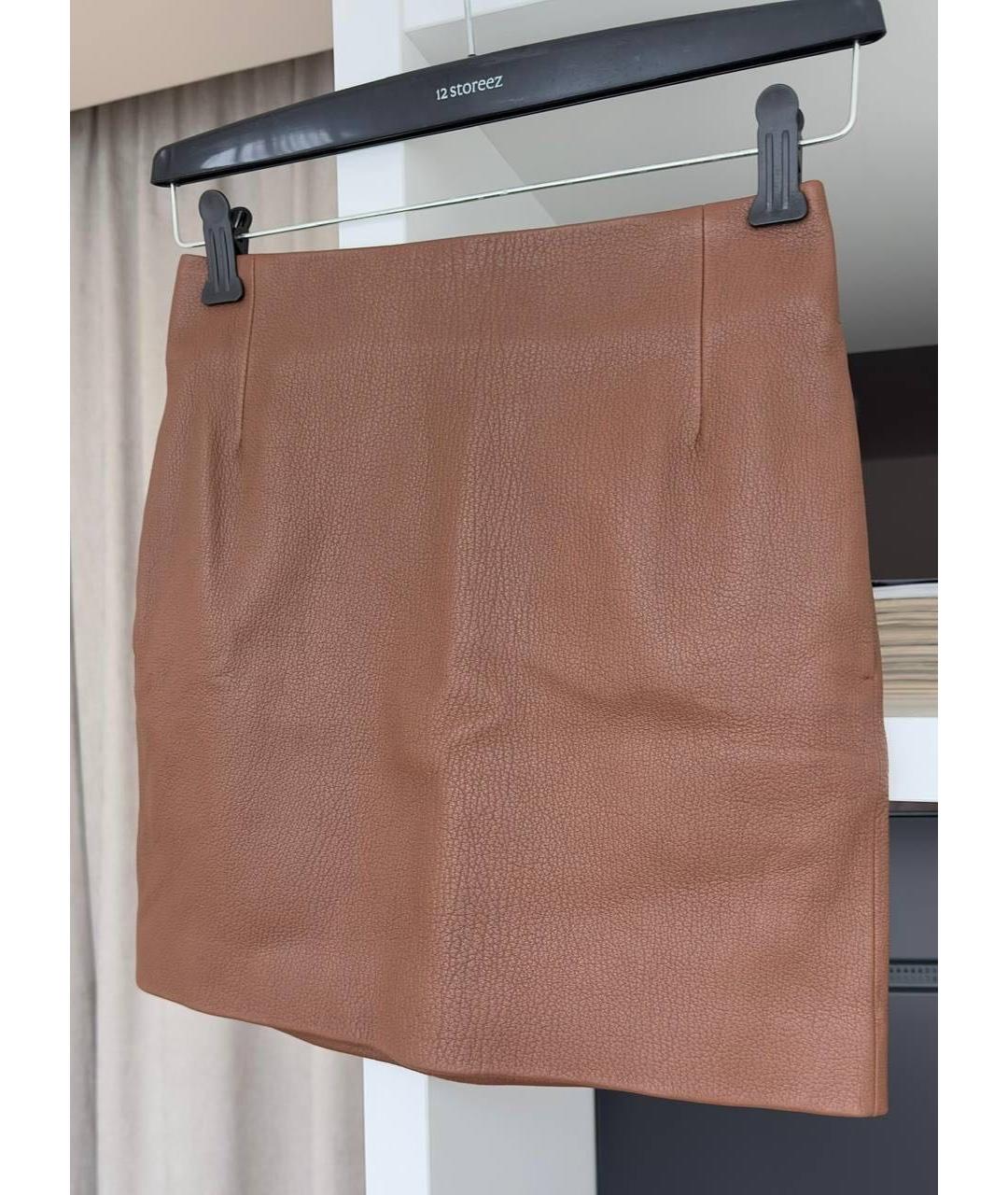 12 STOREEZ Оранжевая кожаная юбка мини, фото 4