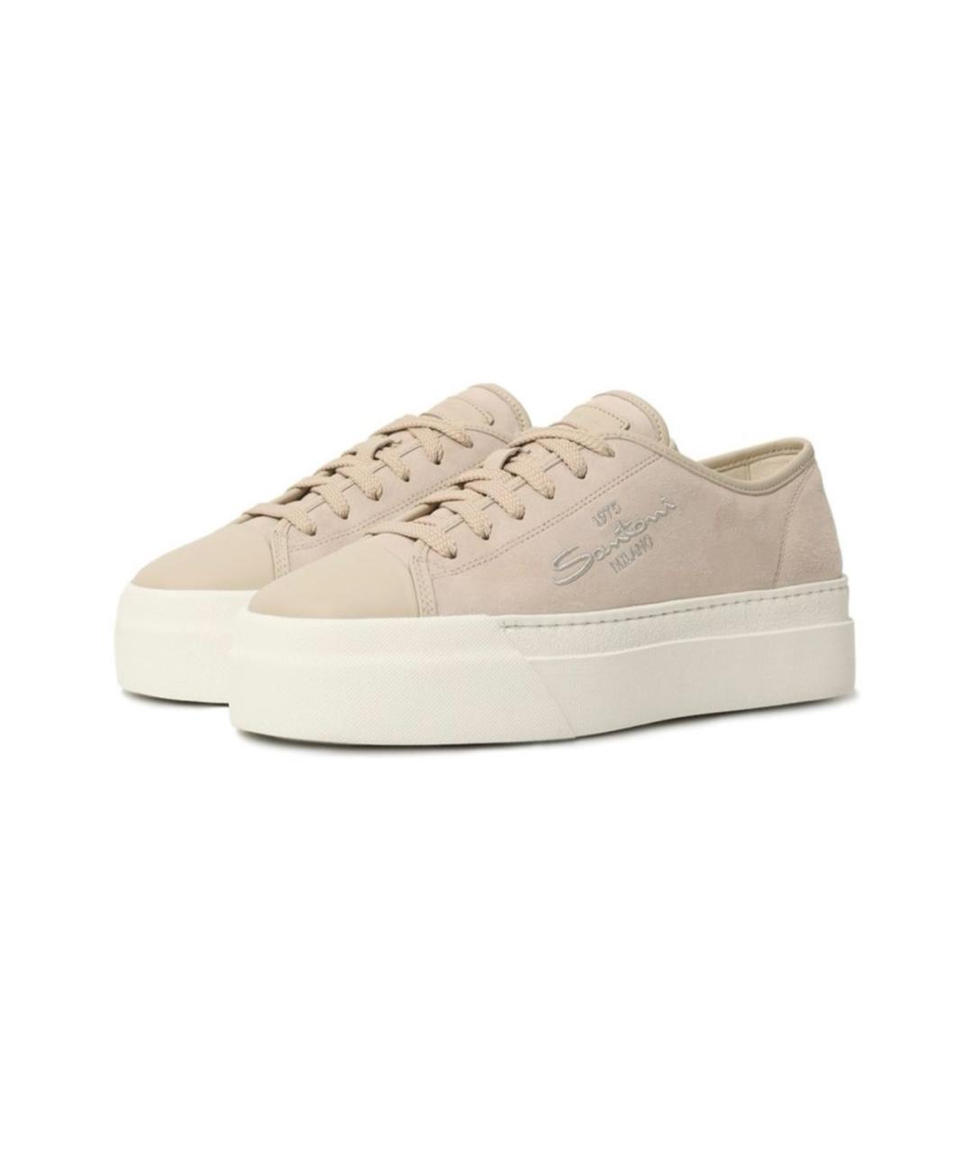 SANTONI Бежевые замшевые кеды, фото 2