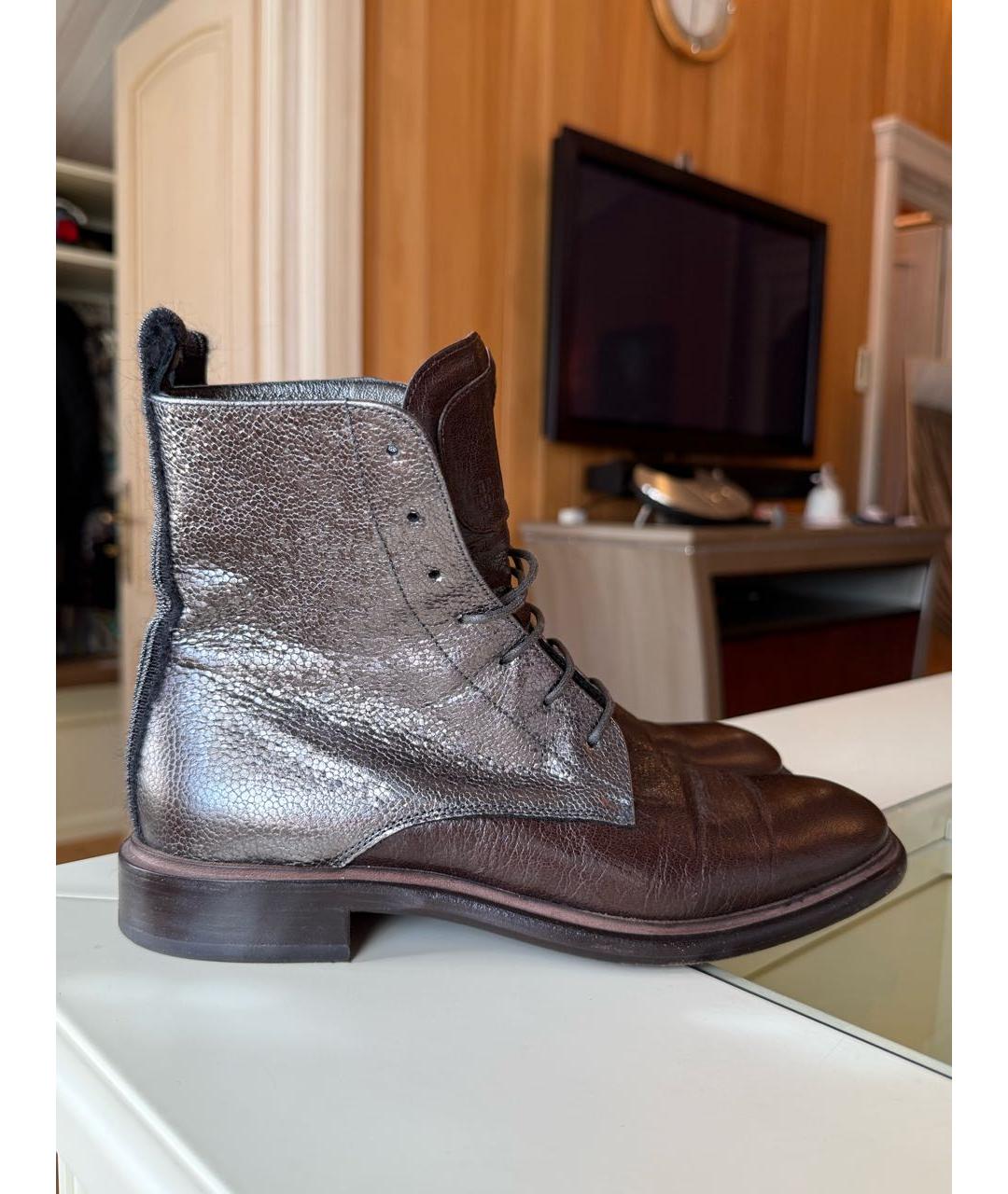 BRUNELLO CUCINELLI Коричневые кожаные ботинки, фото 9