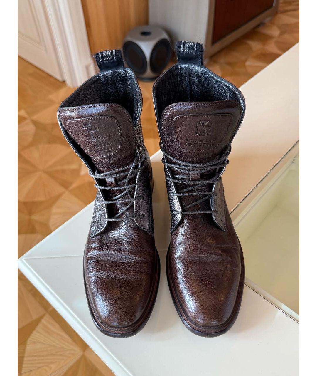 BRUNELLO CUCINELLI Коричневые кожаные ботинки, фото 2
