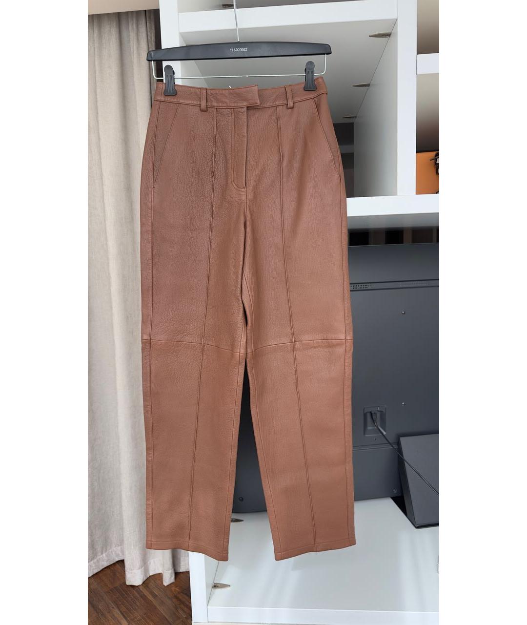 12 STOREEZ Оранжевое кожаные прямые брюки, фото 5