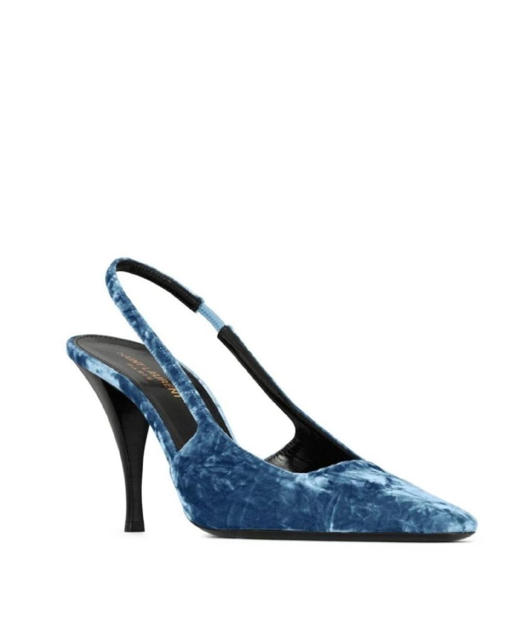 SAINT LAURENT Синие бархатные туфли, фото 5