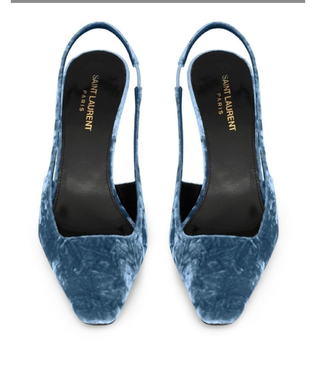 SAINT LAURENT Синие бархатные туфли, фото 2