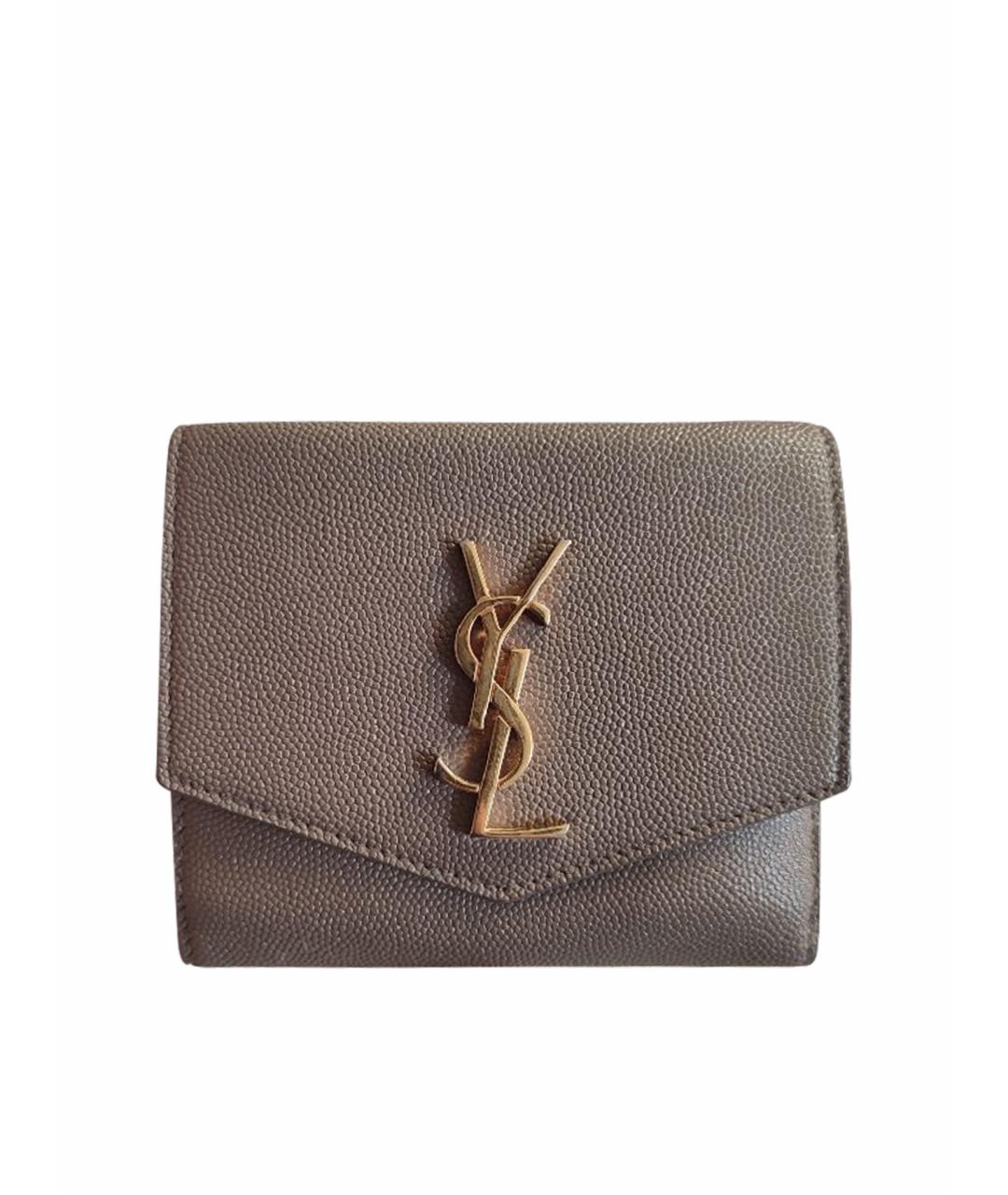 SAINT LAURENT Бежевый кожаный кошелек, фото 1