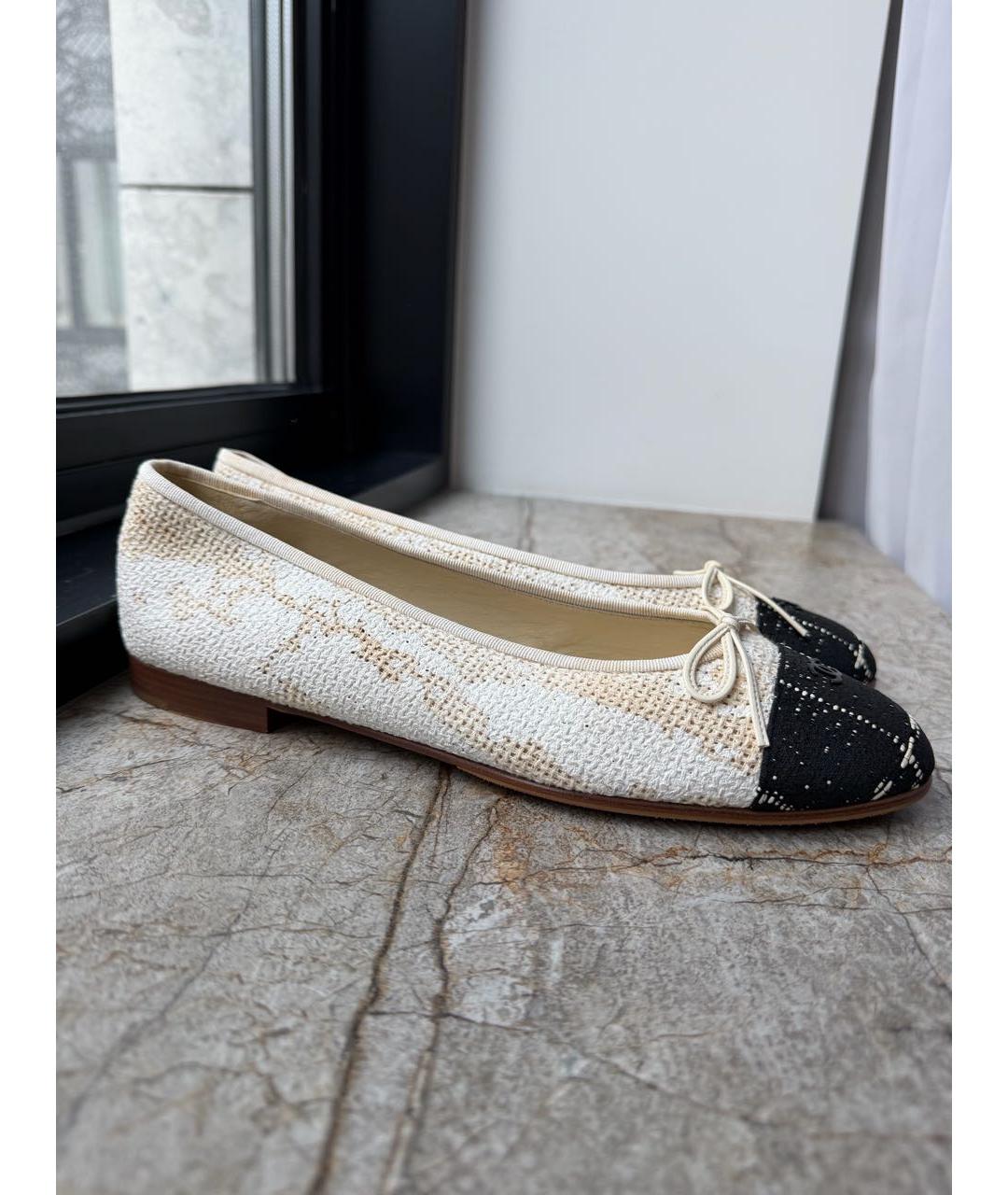 CHANEL Бежевые текстильные балетки, фото 7