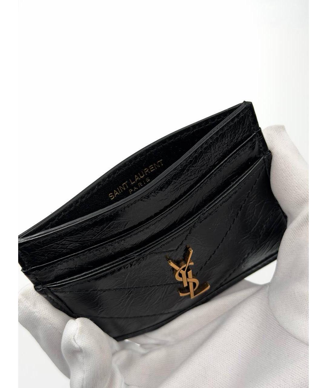 SAINT LAURENT Черный кожаный кардхолдер, фото 3