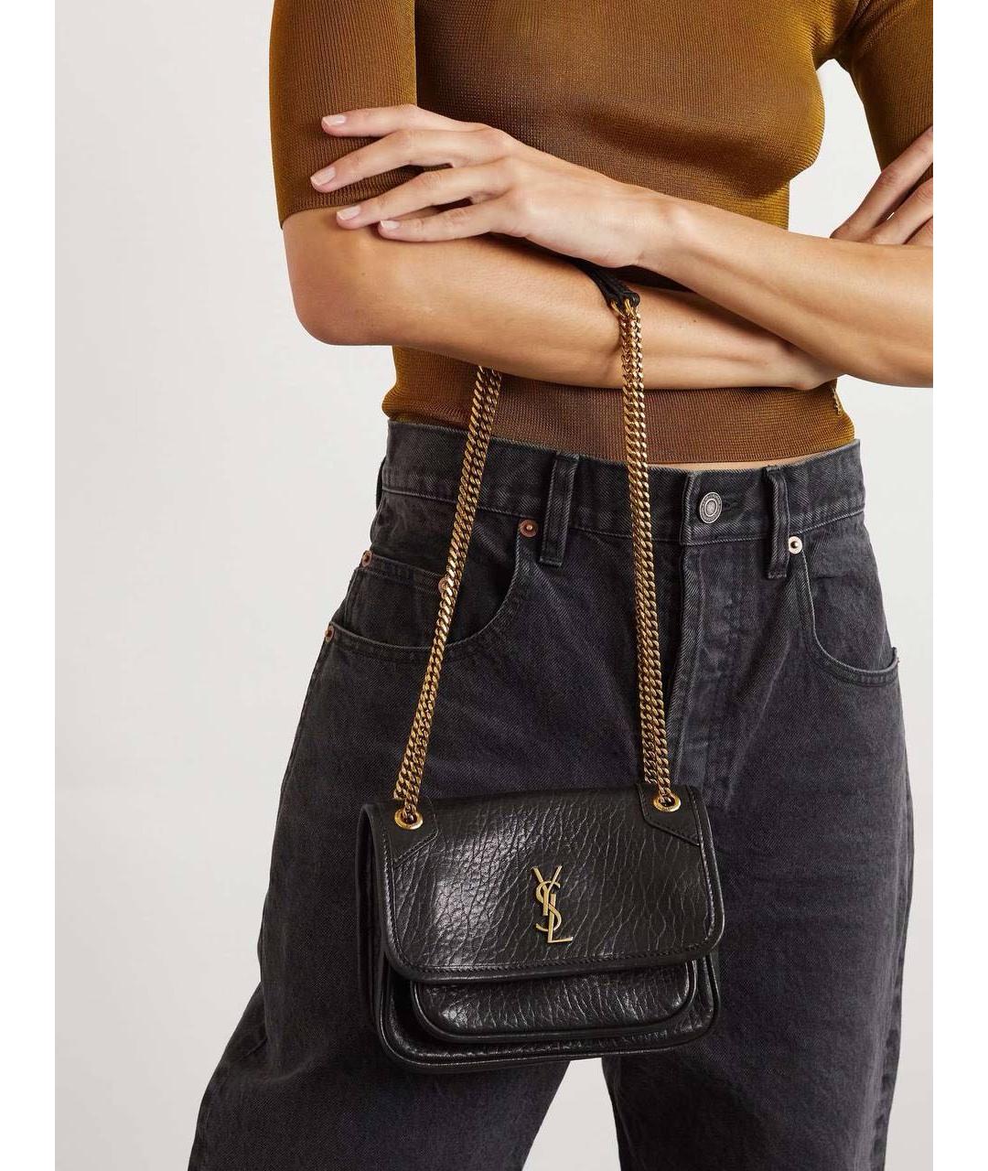 SAINT LAURENT Черная кожаная сумка через плечо, фото 3