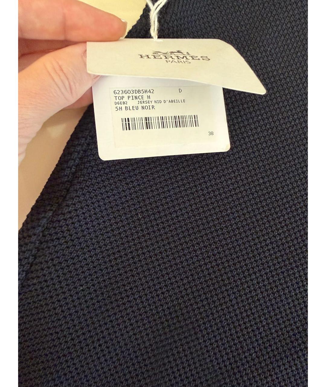 HERMES Темно-синяя хлопковая футболка, фото 5