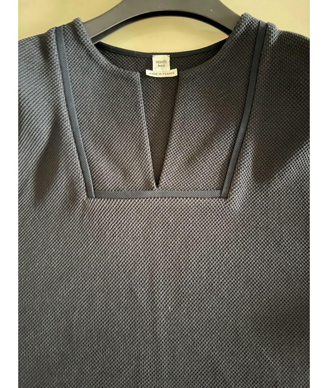 HERMES Темно-синяя хлопковая футболка, фото 4