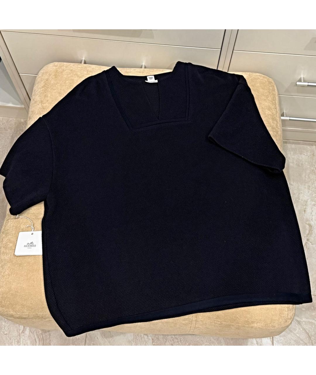 HERMES Темно-синяя хлопковая футболка, фото 7
