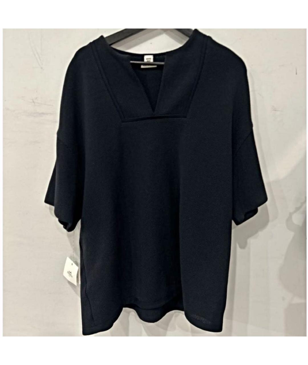 HERMES Темно-синяя хлопковая футболка, фото 2