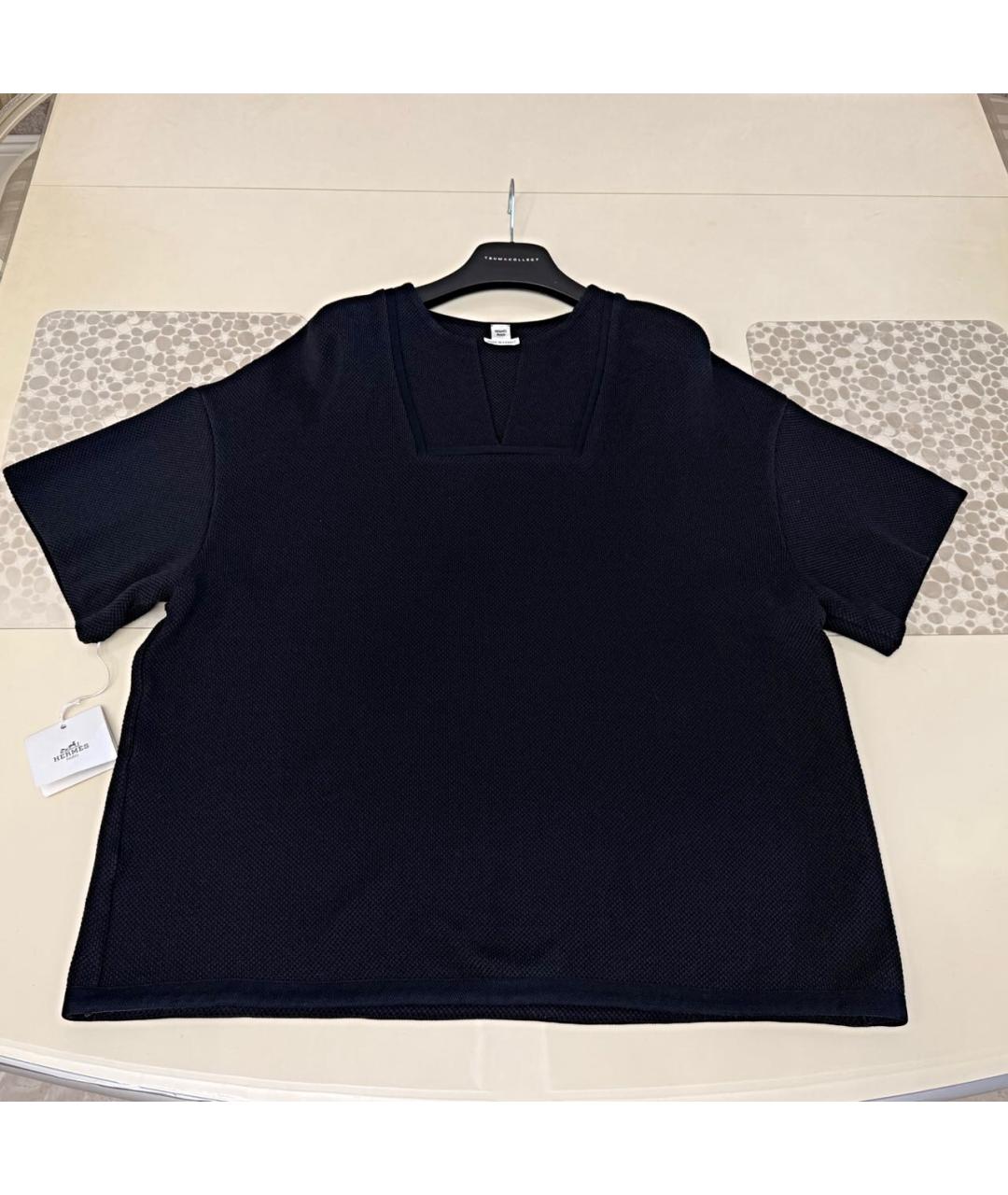 HERMES Темно-синяя хлопковая футболка, фото 8